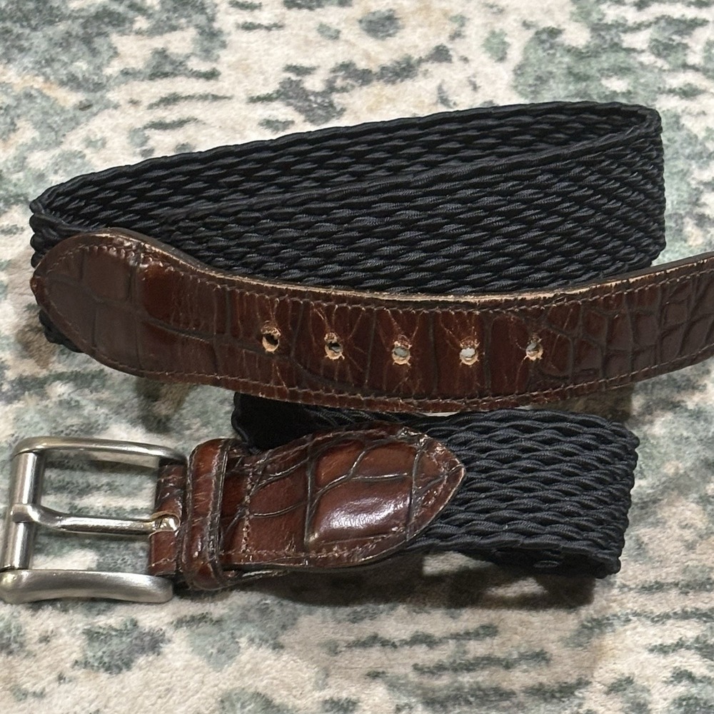 Vintage Crookhorn Belt Brown Croc Woven Black USA Size 40